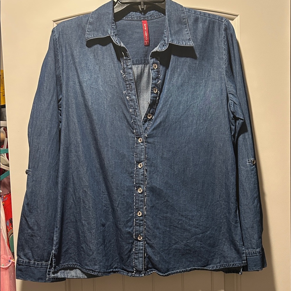 Women's Blue Button Down Denim Shirt
